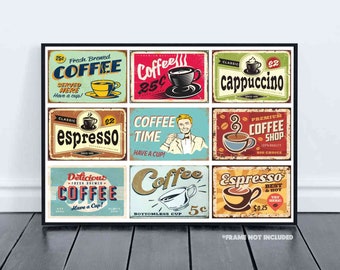 Coffee Collage Poster Awesome Retro Style 50's Style Americana Kitchen Coffee Shop Pop Art Wall Art Digital Collage Poster Prints #2