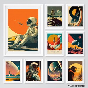 Retro Space Sci-Fi Pop Art Prints Space Moons Planets Sci-Fi Wall Art #2