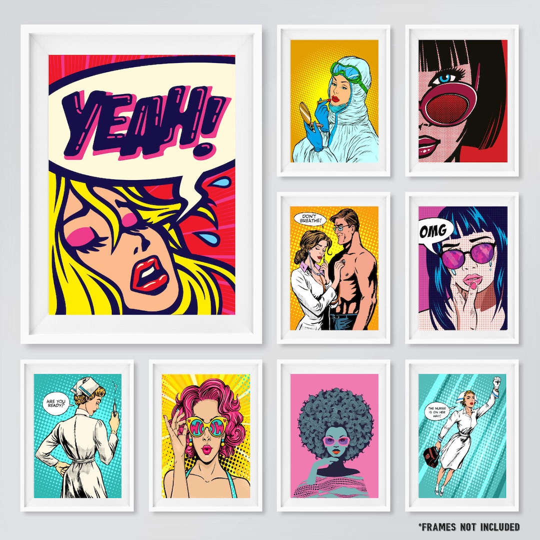 Retro Pop Art Poster Prints Retro Warhol Lichtenstein Style Colourful