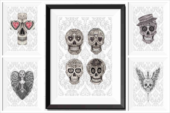 Día de los Muertos Cráneo Arte Dibujos Carteles Grabados - Etsy México
