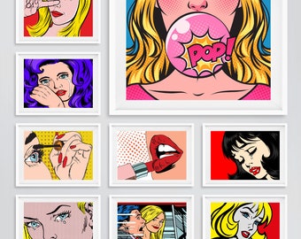 Retro Pop Art Poster Prints Retro Warhol Lichtenstein Style Colourful Pop Art Digital Prints Home Decor Wall Art #5