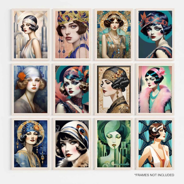 ART DECO Art Prints 1920's Style Art Deco Ladies Flapper Dresses Matt Art Prints