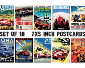 Vintage Motor Racing Set of 10 Collectible Vintage Postcards Cars Classic Cars Grand Prix Artwork Paintings Craft Card Great Gifts