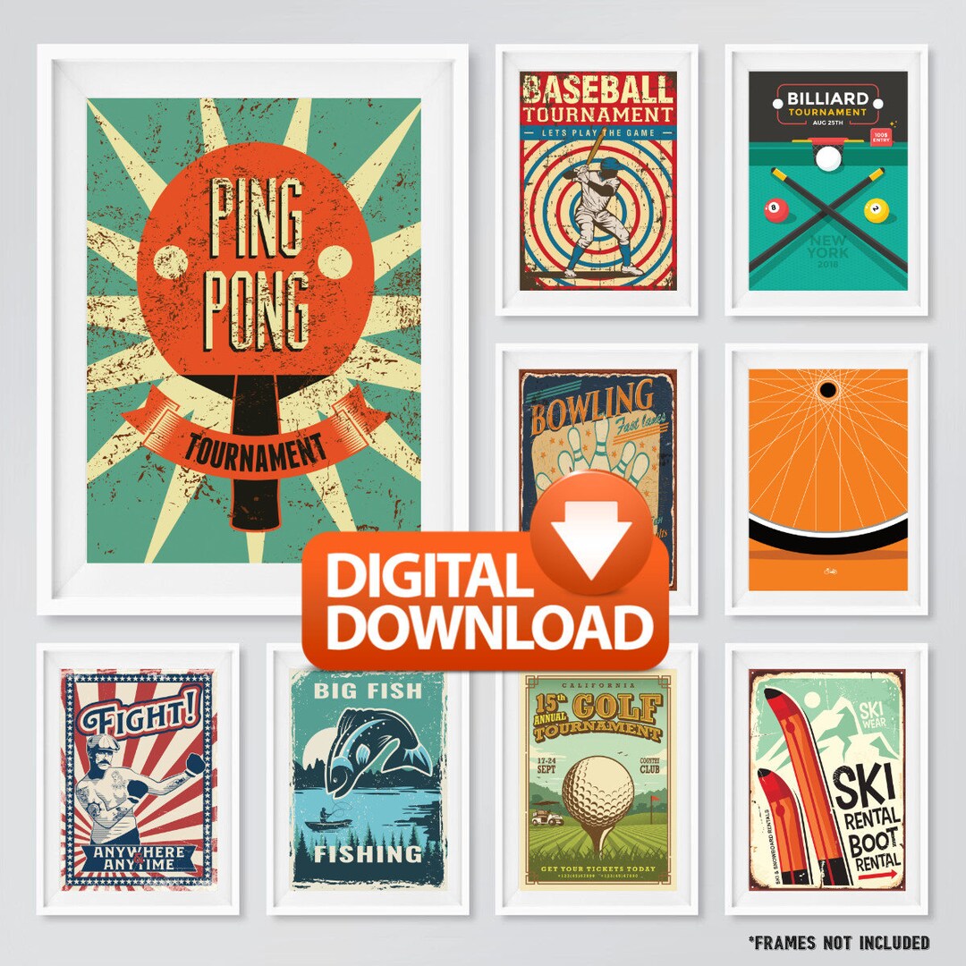 Retro Sports Posters Set of 9 Sports Prints INSTANT Etsy