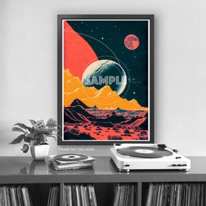 Stampe d'arte spaziali retrò Set di 3 Razzi spaziali Pianeti lunari Stampe di poster senza cornice Pop Art Set di 3 Grandi regali o oggetti da collezione 9 immagine 4