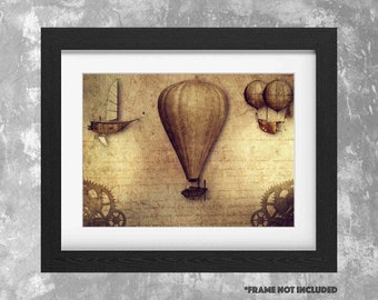 STEAMPUNK Art Prints Industrial Fantasy Hot Air Balloon Flying Machine A4 A3 A2 Vintage Victorian Style Grunge Prints Wall Art #16