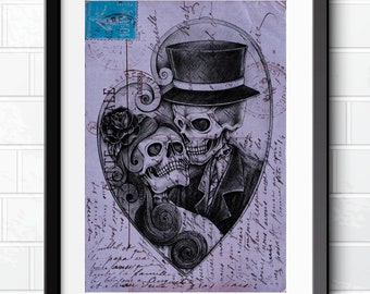 Day of the Dead Skulls Gothic Art Prints A4 A3 A2 Art Prints Wall Art