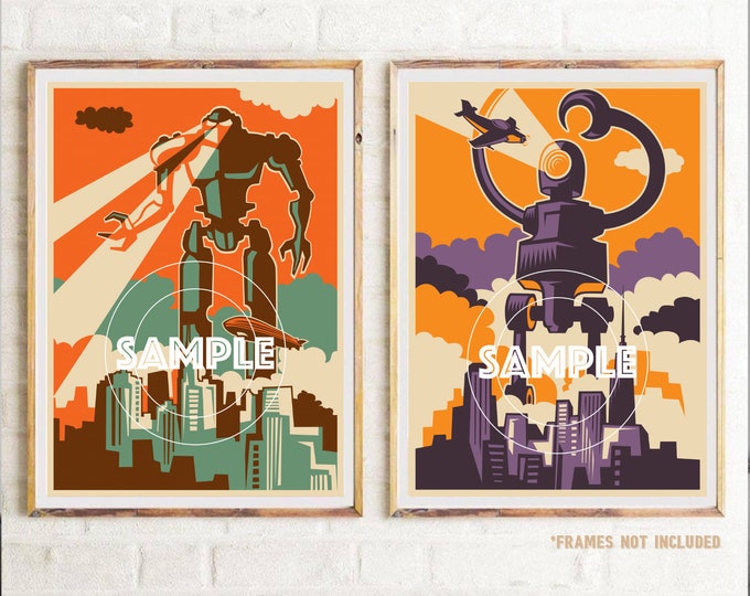 Awesome Retro Sci-Fi Pop Art Space Poster Prints Futuristic Robots Science Fiction Wall Art Prints