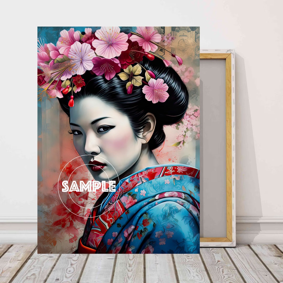 JAPANESE GEISHA Painting Framed Canvas Wall Art Canvas Geisha Girl ...