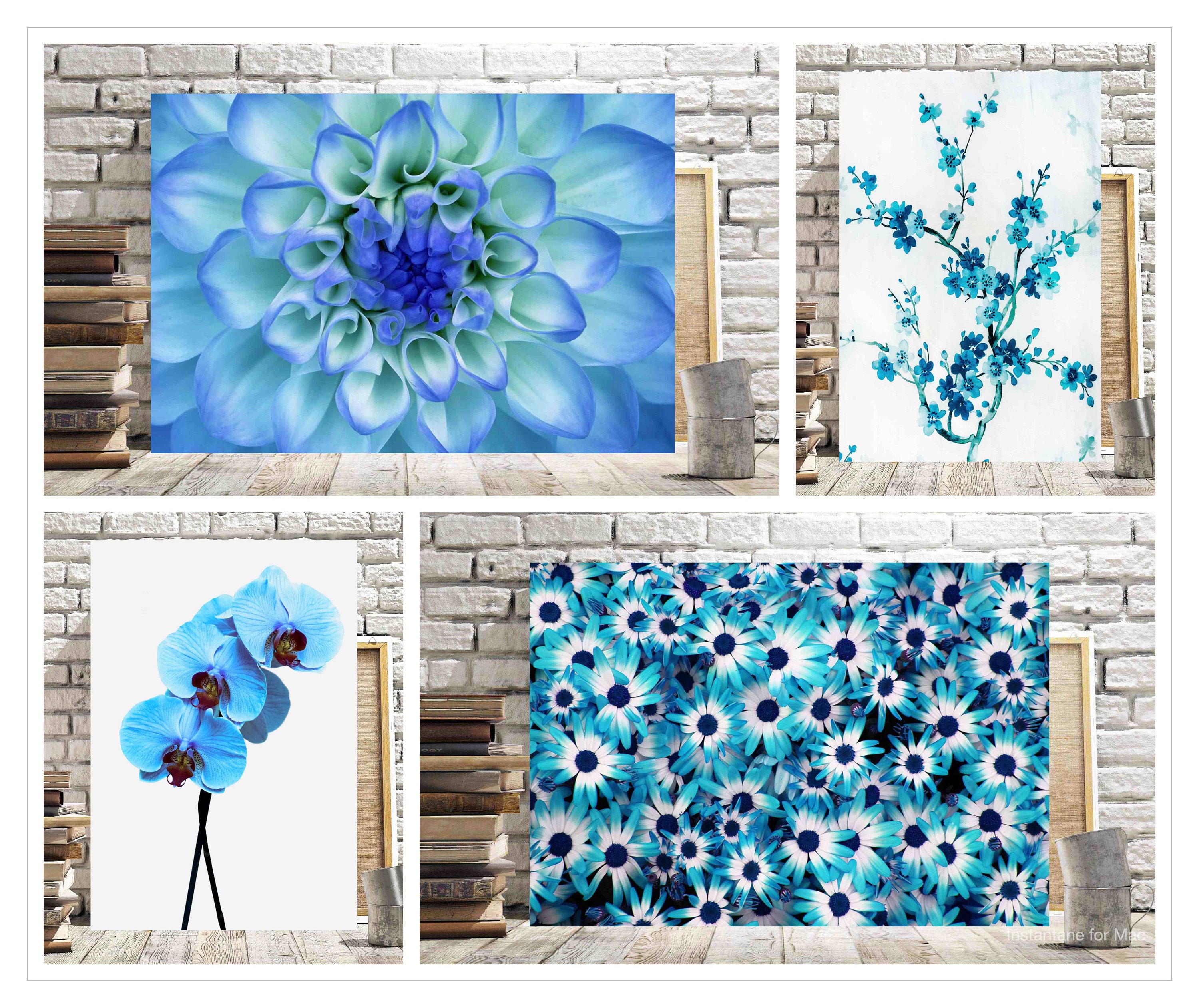 Blue Floral Flowers Wooden Frame Canvas Pictures Blue Home Etsy UK