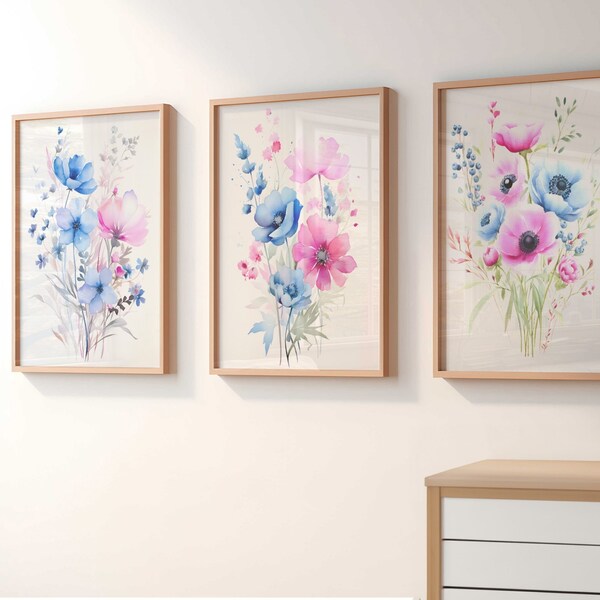 Nursery Pink and Blue Flowers Etsy
