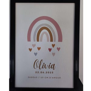 Personalized rainbow birth poster | Baby girl room decoration | First name and date of birth poster | Original birth gift