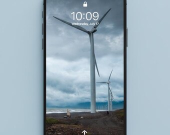 Mobile wallpaper Windmills on a shore