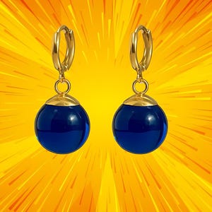 Dark Blue Potara Earrings- Gold, Clip Ons available, cosplay accessories