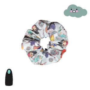 White ANIME HAIR SCRUNCHIE, chibi characters