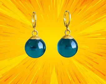 ポタライヤリング 緑 黄 青 赤 天然石 ペア、ドラゴンボールZ風アニメ