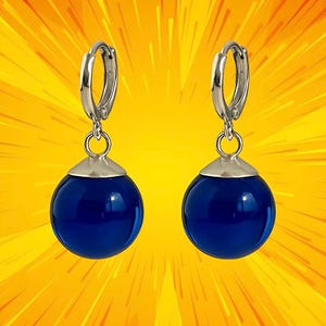 Fusion Style Blue Drop Earrings – Anime Inspired Jewelry – Cosplay Accessory – Gift for Anime Fan – Blue Orb Earrings