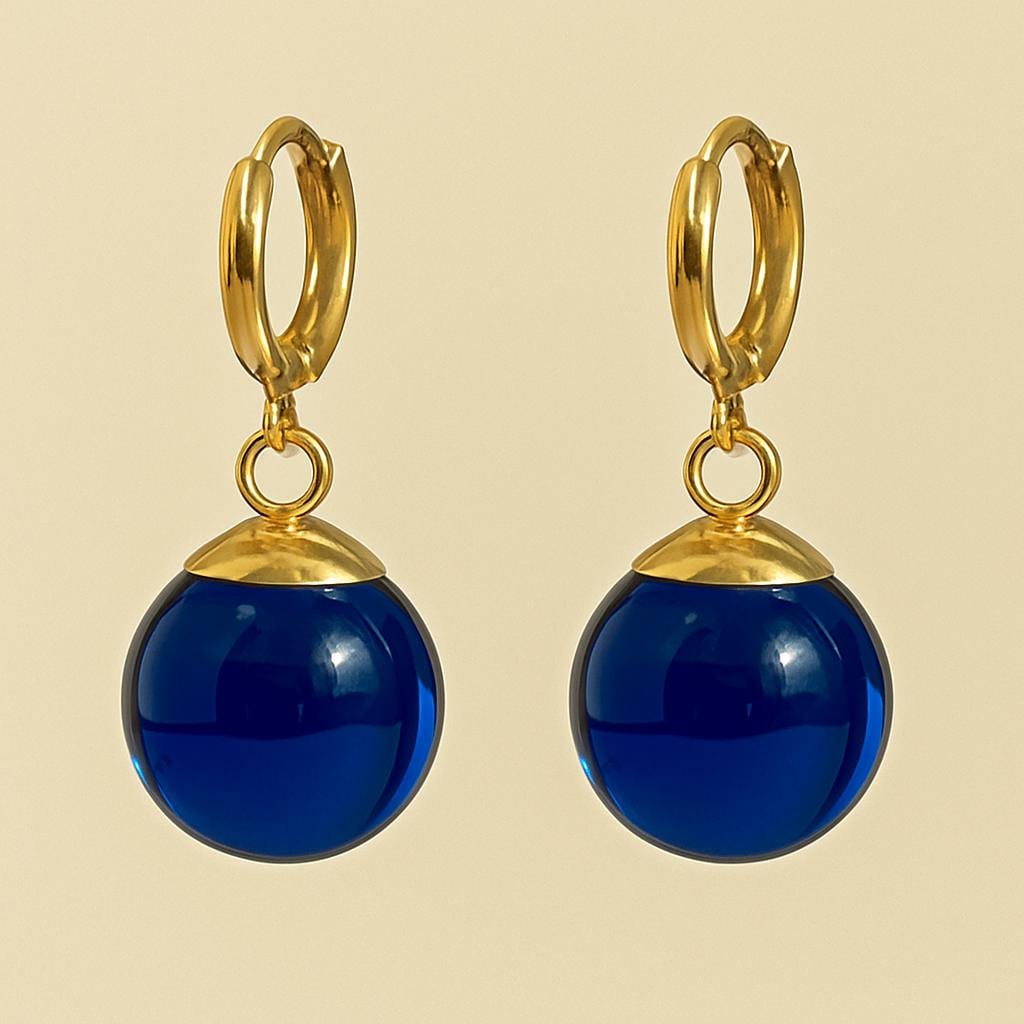 Dark Blue Potara Earrings- Gold, Clip Ons available, cosplay accessory