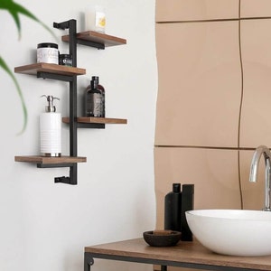 Under.Stated Wall Mounted Hanging Shelf | Rustic MDF Display Shelf with Four Arms | Metal Brackets | Floating Bathroom, Living Room Shelf
