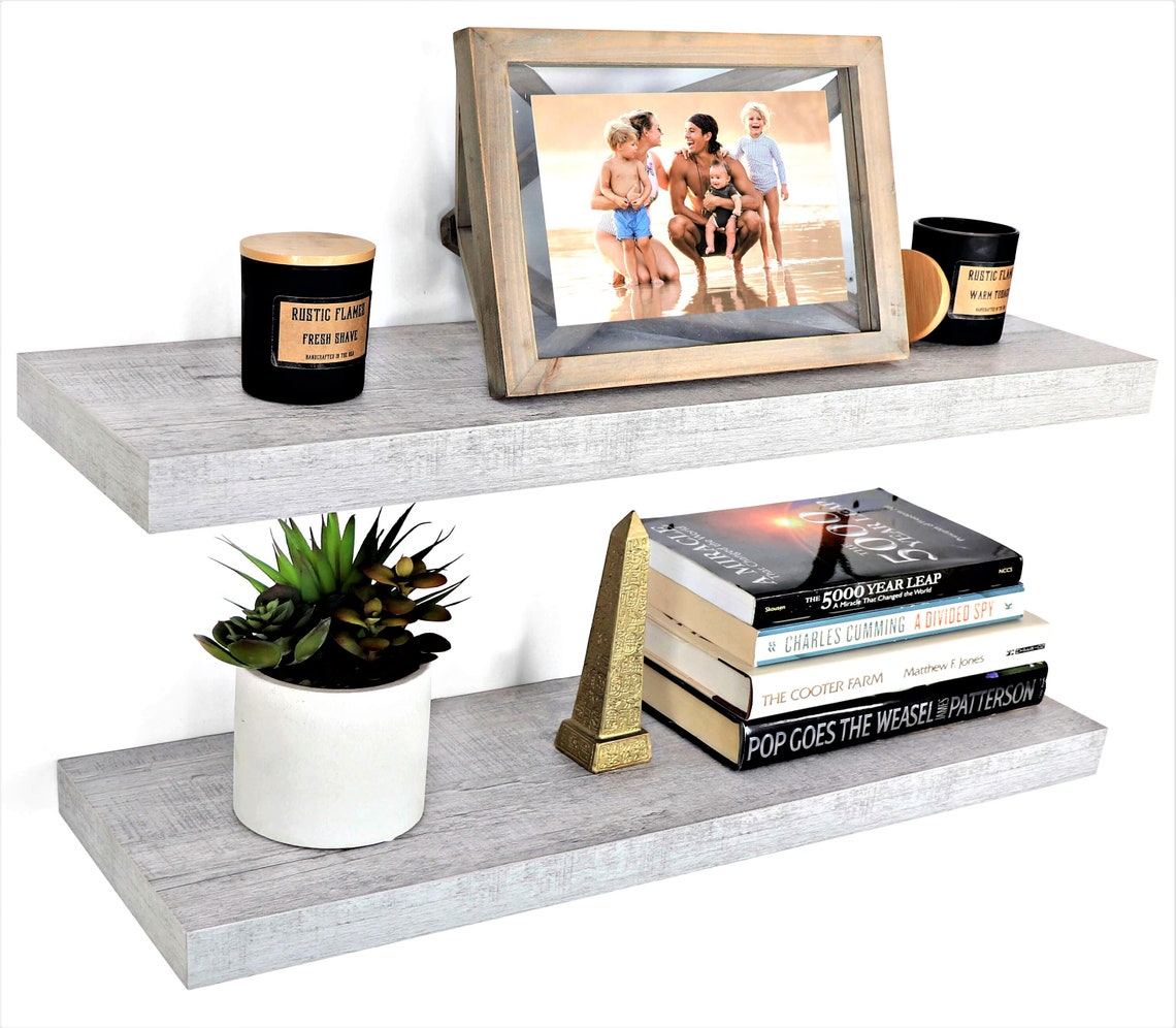 Beautiful Grey Whitewash Floating Wall Mounted Hanging Shelves Etsy