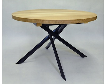 Round extension  table,  Wooden table, Steel legs,  Dining timber, industrial table, kitchen table, living room table