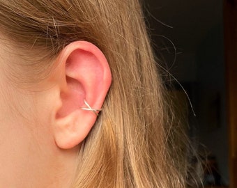 Ear Cuff Set, Ear Wrap, Fake Piercing, 925 Sterling Silver Ear Cuff, Conch Piercing, Criss Cross Ear Cuff, Minimal, Cartilage Earring, Gold