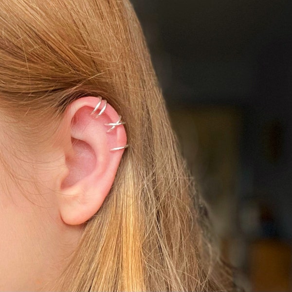 Ear Cuff Set, Ear Wrap, Fake Piercing, 925 Sterling Silver Ear Cuff, Helix Piercing, Criss Cross Ear Cuff, Minimalist, Cartilage Earring