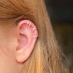 Ear Cuff Set, Ear Wrap, Fake Piercing, 925 Sterling Silver Ear Cuff, Helix Piercing, Criss Cross Ear Cuff, Minimalist, Cartilage Earring