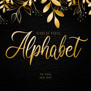 Alphabet numérique feuille d'or, clipart lettres or, police métallique clipart, alphabet numérique, lettres métalliques, clipart chiffres or, lettres de mariage