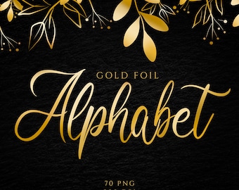 Gold Foil Alphabet, Gold Letters Clipart, Metallic Font Clip Art, Digital Alphabet, Metallic Letters, Gold Numbers Clipart, Wedding Letters