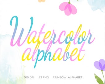 Rainbow Watercolor Letters Clipart, Rainbow Alphabet Clip Art, Rainbow Watercolor Font, Colorful Letters, Calligraphy Font, Digital Alphabet
