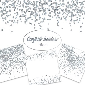 Silver Confetti Overlays, Glitter Confetti Borders, Silver Party Confetti Clipart, Digital Confetti, Metallic Confetti Clip Art, Sparkly PNG