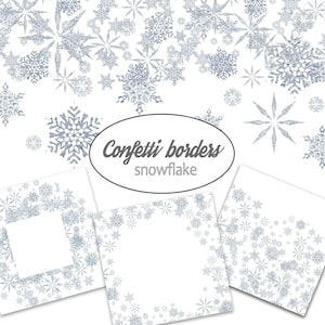 Aquarell Schneeflocken Clipart, Schneeflocken Konfetti, Schneeflocken Rahmen, Glitter Konfetti Clipart, Winter Konfetti, fallende Schneeflocken, PNG