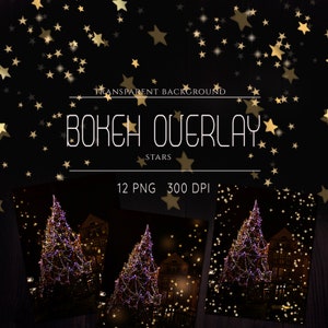 Zilveren en gouden sterren clipart, steroverlays, bokeh confetti randen, foto-overlay, bokeh clipart, bokeh-effect, sterren confetti, bokeh licht