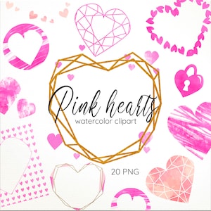 Valentines Day Clipart, Pink Heart Clip Art, Watercolor Hearts Clipart, Blush Hearts, Love Frame Clipart, Heart Overlays, Romantic Frames