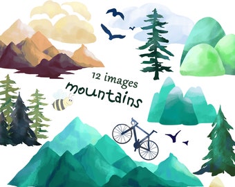 Watercolor Mountains Etsy