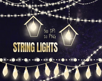 String lights clipart, Fairy Lights clip art, Party Lights clipart, Light garland clipart, Mason jars clipart, Sparkling lights, Wedding