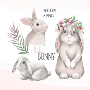 Watercolor Bunny, Rabbit Clipart, Baby Bunnies Clipart, Watercolor Little Animals, Rabbit illustration, Woodland Graphics, Baby Shower, PNG