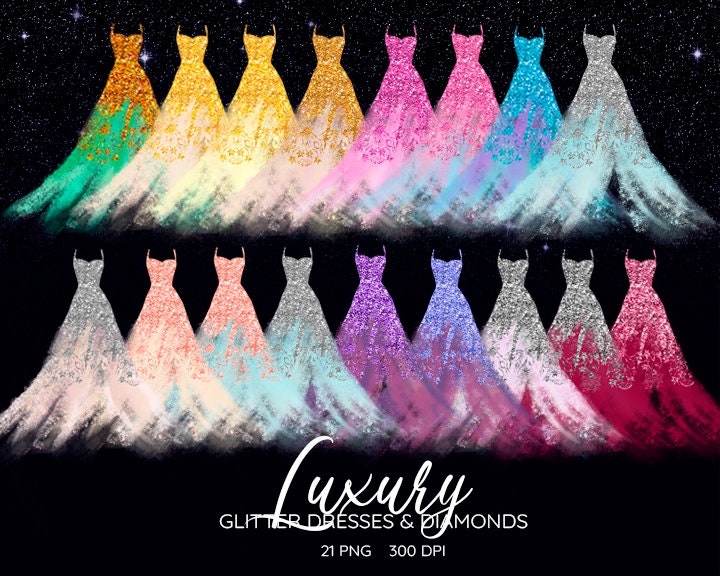 Glitter Dress Clipart Diamond Dresses Clip Art Gowns Etsy