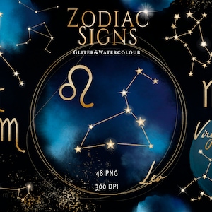 Zodiac Constellations Clipart, Astrology, Watercolor Zodiac Signs, Astrology Symbols, Zodiac Clipart, Celestial Clipart, Horoscope Sign, PNG