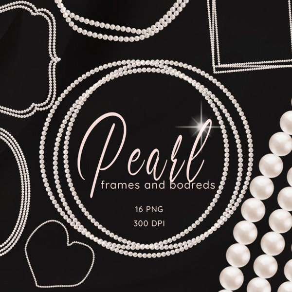 White Pearl Clip Art, Watercolor Gems, Pearl Necklace Clipart, Pearl Frames, Jewelry Clipart, Pearl Borders, Digital Jewels, Pearl Overlays