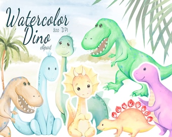 Watercolor Dinosaur Clipart, Baby Dino Clip Art, Nursery Graphics, Dinosaur illustration, Baby Shower, Dino Birthday Party, Triceratops, PNG