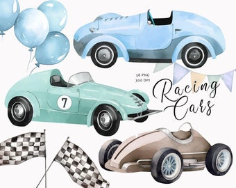 Watercolor cars clipart, Newborn baby boy, Nursery clipart, Baby decor, Nursery room clipart, Vintage racing cars clipart, Baby shower, PNG