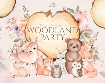 Watercolor Woodland Animals Clipart, Forest Animals, Nursery Clipart, Baby Shower, Cute Animals, Baby Deer, Bunny, Bear, Squirrel, Owl, Fox