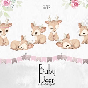 Cute Deer, Girl Baby Deer Clipart, Little Animals, Watercolor Deer, Woodland Baby Shower, Fawn Clip Art, Nursery Decor, Floral Deer, PNG image 5