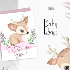 Cute Deer, Girl Baby Deer Clipart, Little Animals, Watercolor Deer, Woodland Baby Shower, Fawn Clip Art, Nursery Decor, Floral Deer, PNG image 7