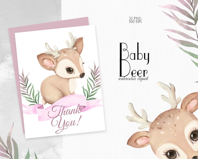 Cute Deer, Girl Baby Deer Clipart, Little Animals, Watercolor Deer, Woodland Baby Shower, Fawn Clip Art, Nursery Decor, Floral Deer, PNG image 7