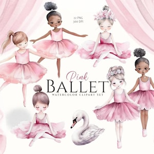 Rosa Ballett Cliaprt, Aquarell Ballerina Clipart, Mädchen Geburtstag Clipart, Neugeborenes niedliches Baby, Aquarell Baby Mädchen Clipart, Babyparty, PNG