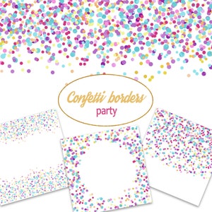Confetti Border Clipart, Rainbow Confetti Clipart, Colorful Confetti Clip Art, Party Confetti, Watercolor Confetti, Yellow, Pink, Purple PNG