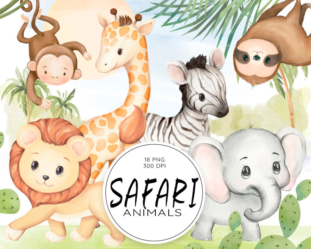 Watercolor Safari Animals Clipart, Tropical Baby Giraffe, Cute Elephant,  Lion, African Zebra, Sloth, Monkey, Jungle Animal, Zoo, Baby Shower - Etsy  Finland, image size:1080x864